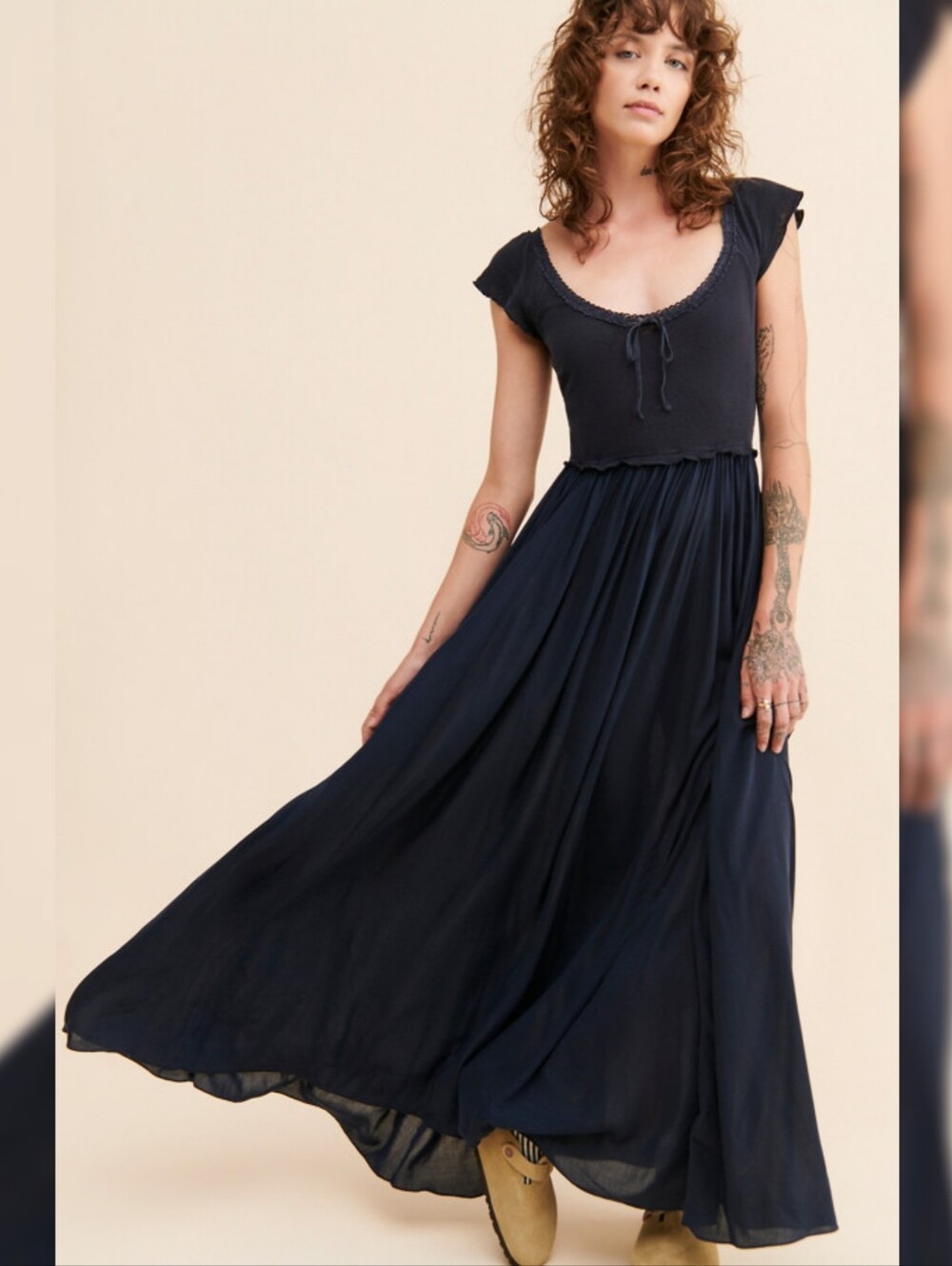 Free People Eloise A-line Dress Navy Scoop-Neck Women's Size Medium